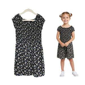 Abercrombie Kids Dress Girls 5-6 Black Floral Daisy Smocked Y2K Inspired